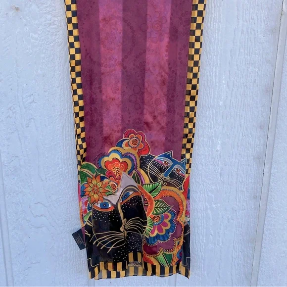 Laurel Burch Vibrant Silk Cat Print Scarf - Picture 2 of 7